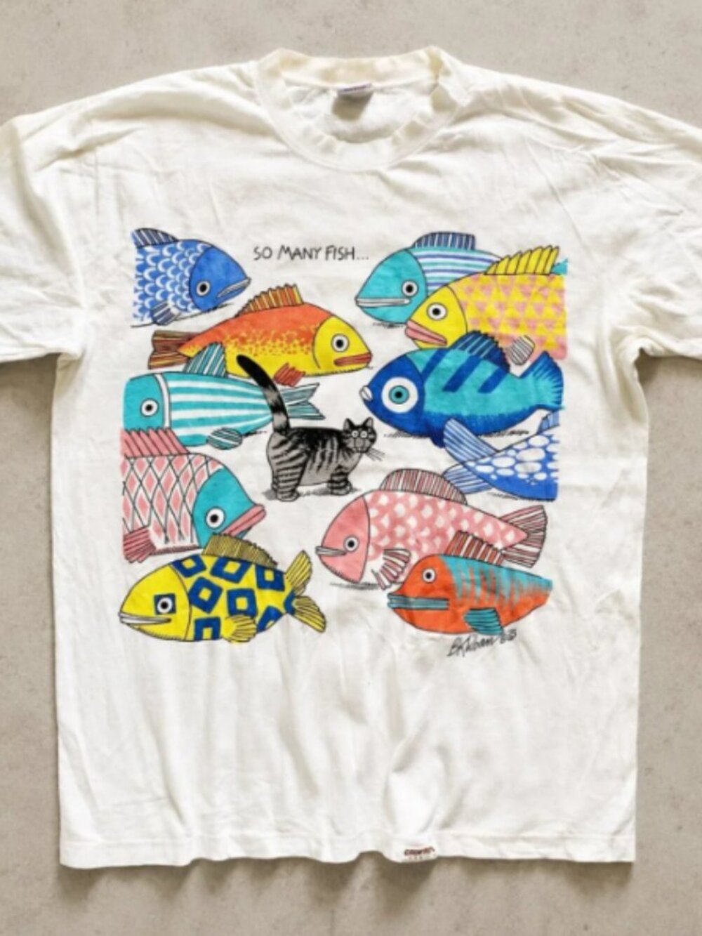 B Kliban Cat So Many Fish Retro Cartoon Graphic Unisex